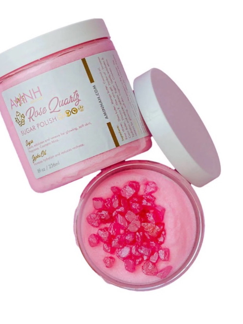 NEW!! Aminnah  Pink Rose Quartz Sugar Polish Jar